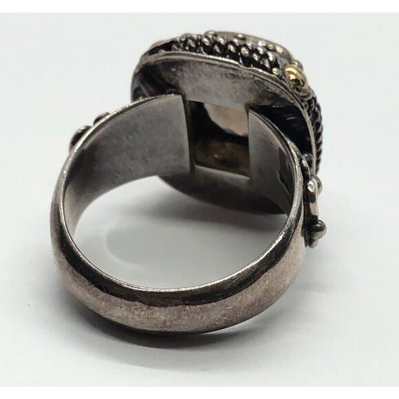 Vintage 18k Yellow Gold Sterling Silver Ring 925 Size 9 Smokey Quartz Bali BA - Picture 7 of 12